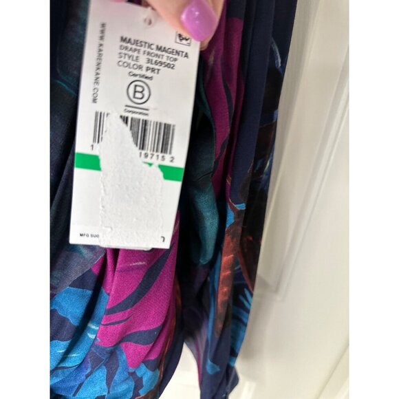 Karen Kane Womens Large Tropical Print Surplice Long Sleeve Blouse Top Multicolo - Picture 7 of 12